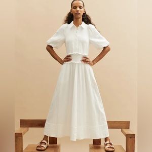 NWT ME+EM Cheesecloth Shirred Maxi Shirt Dress White size 4